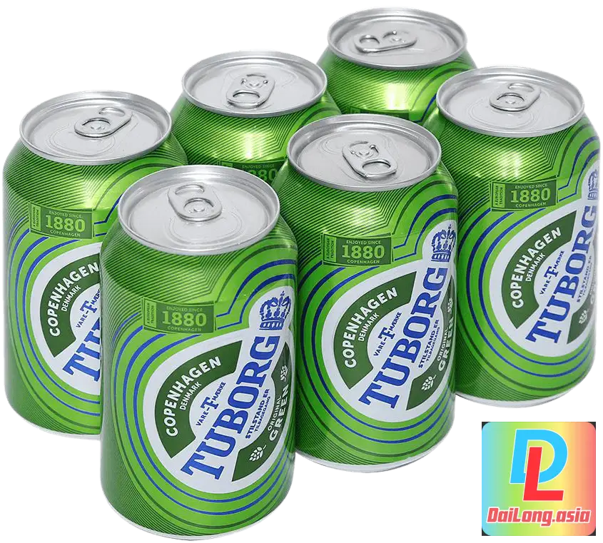 Bia Lon Tuborg PNG 6 Lon Xanh - Beer Cans