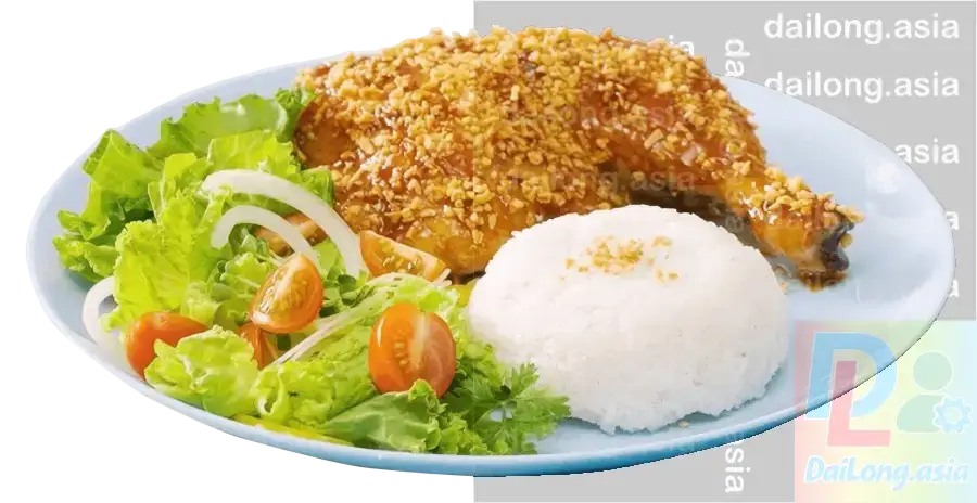 Cơm Đùi Gà Mắm Tỏi PNG - Chicken Leg Rice with Fish Sauce and Garlic